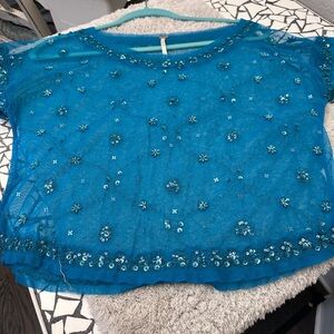 Elegant Blue Embellished Women's Top